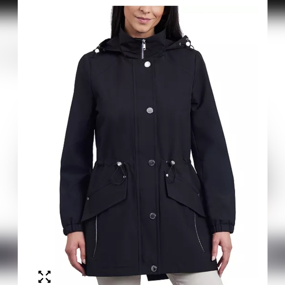 London Fog Women's Water-Resistant Hooded Anorak Coat Small In Black LIKE NEW